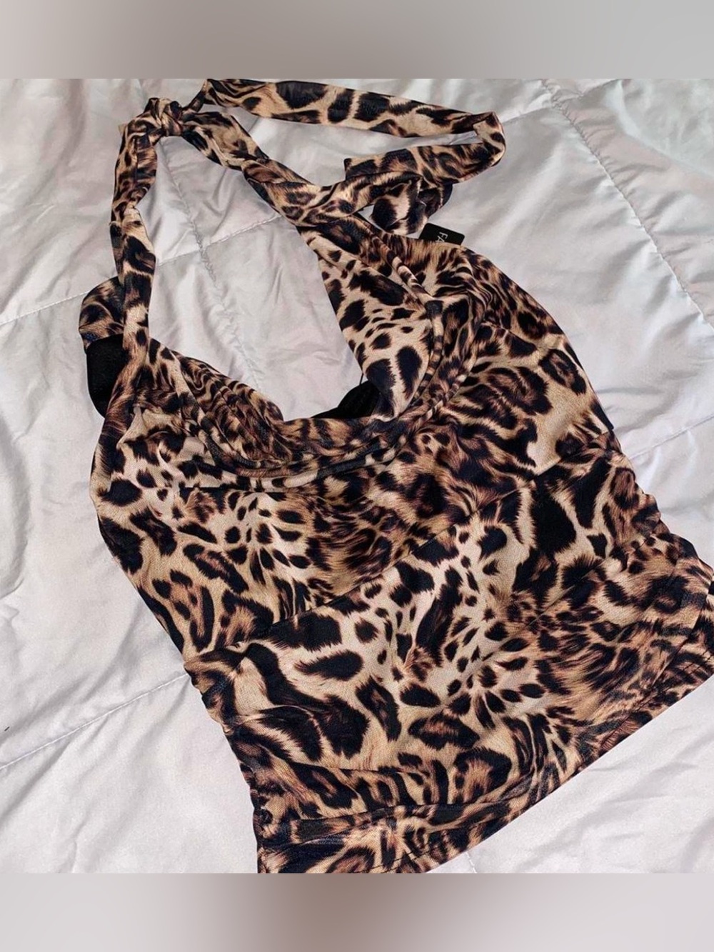 Fashion Nova Leopard Print Halter Tank Top
